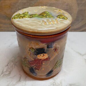 Vintage Snowman Ceramic Candy Trinket Jar Canister